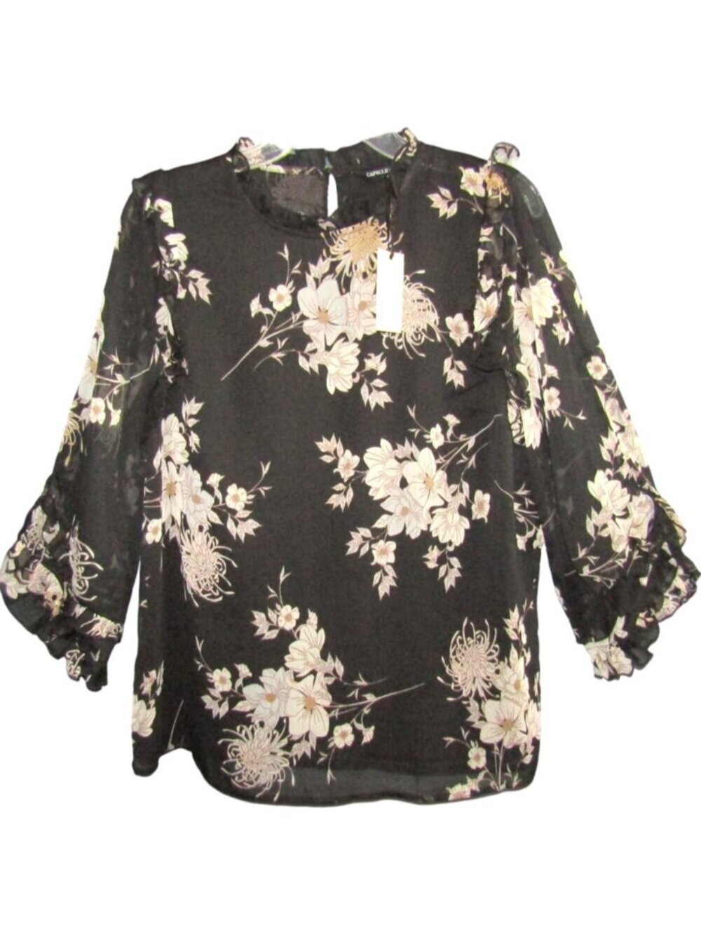 Capsule Your Ultimate Wardrobe Staples Black Floral Sheer Lined Top Size 12 New